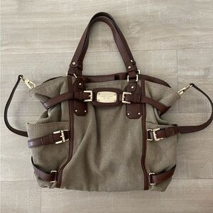 Michael Kors Gansevoort Large Canvas Brown Leather Satchel in great condition